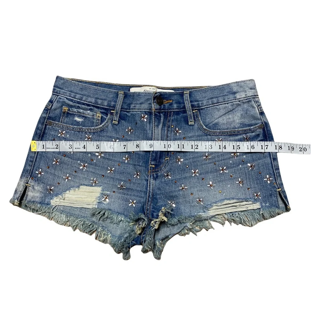 Abercrombie & Fitch High Rise Jean Shorts Women’s 4 Embellished Casual Denim